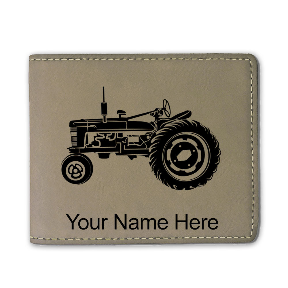 Faux Leather Bi-Fold Wallet, Old Farm Tractor, Personalized Engraving Included