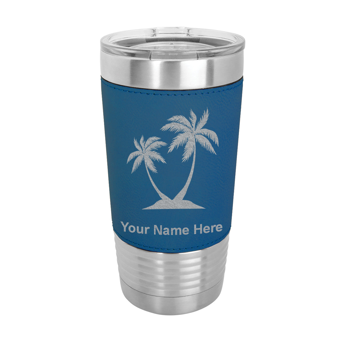 20oz Faux Leather Tumbler Mug, Palm Trees, Personalized Engraving Included - LaserGram Custom Engraved Gifts