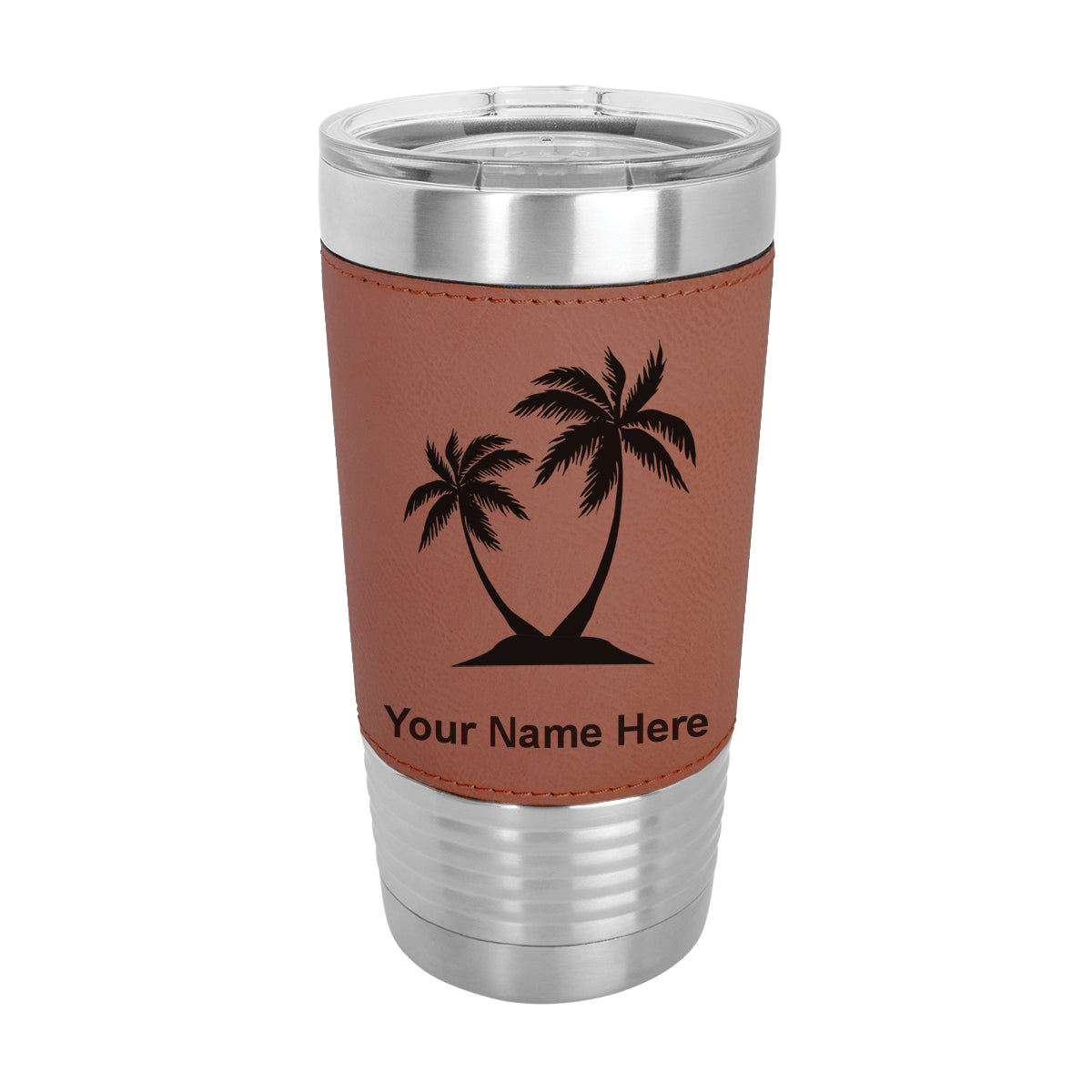 20oz Faux Leather Tumbler Mug, Palm Trees, Personalized Engraving Included - LaserGram Custom Engraved Gifts