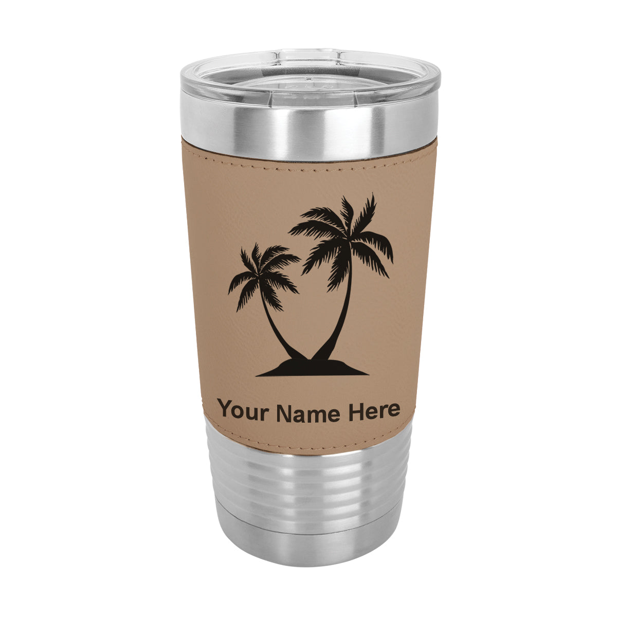 20oz Faux Leather Tumbler Mug, Palm Trees, Personalized Engraving Included - LaserGram Custom Engraved Gifts