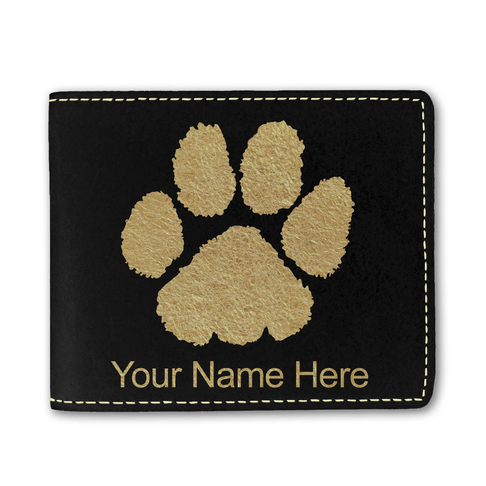 Faux Leather Bi-Fold Wallet, Paw Print, Personalized Engraving Included
