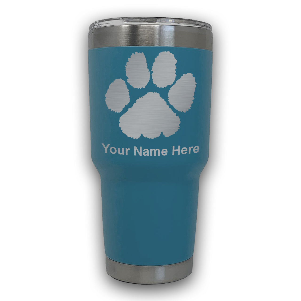 LaserGram 30oz Tumbler Mug, Paw Print, Personalized Engraving Included