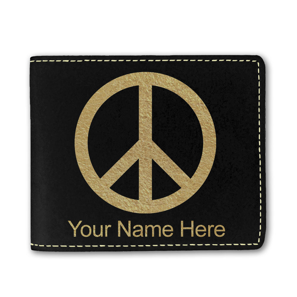 Faux Leather Bi-Fold Wallet, Peace Sign, Personalized Engraving Included