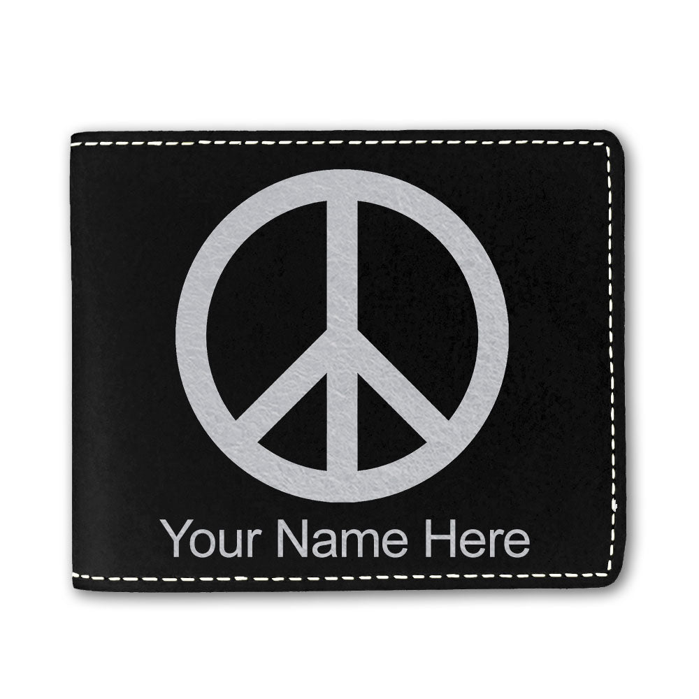 Faux Leather Bi-Fold Wallet, Peace Sign, Personalized Engraving Included