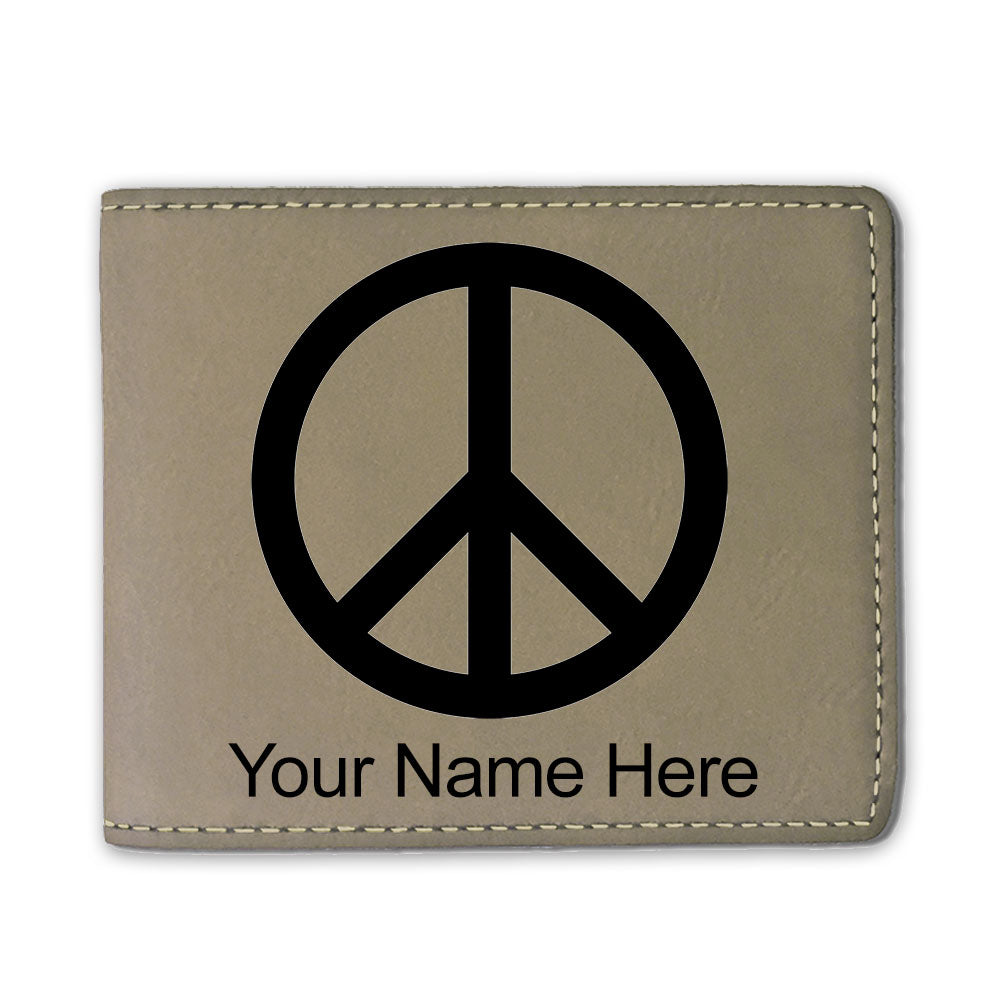 Faux Leather Bi-Fold Wallet, Peace Sign, Personalized Engraving Included