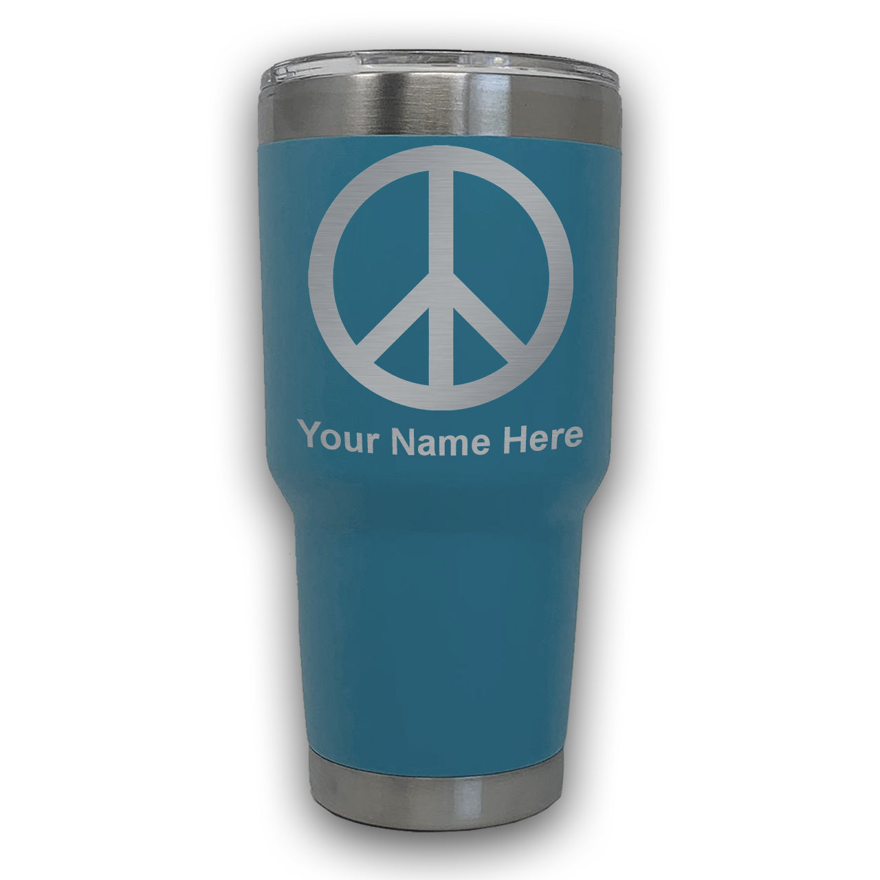 LaserGram 30oz Tumbler Mug, Peace Sign, Personalized Engraving Included