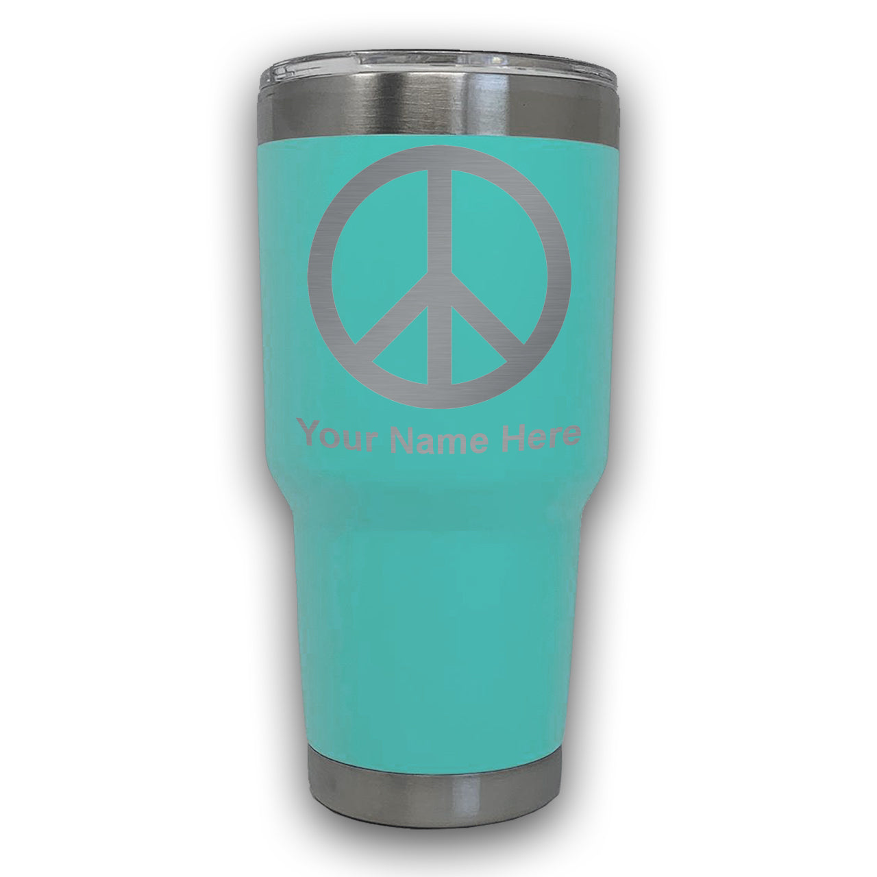 LaserGram 30oz Tumbler Mug, Peace Sign, Personalized Engraving Included