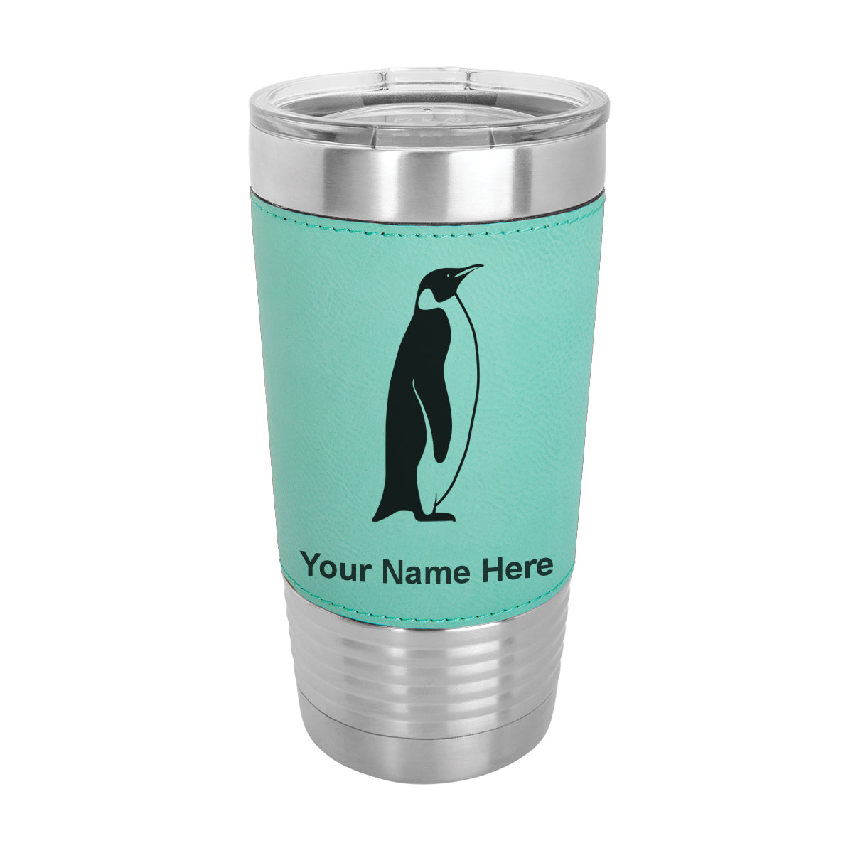 20oz Faux Leather Tumbler Mug, Penguin, Personalized Engraving Included - LaserGram Custom Engraved Gifts