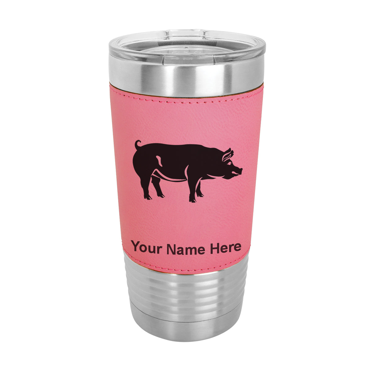 20oz Faux Leather Tumbler Mug, Pig, Personalized Engraving Included - LaserGram Custom Engraved Gifts