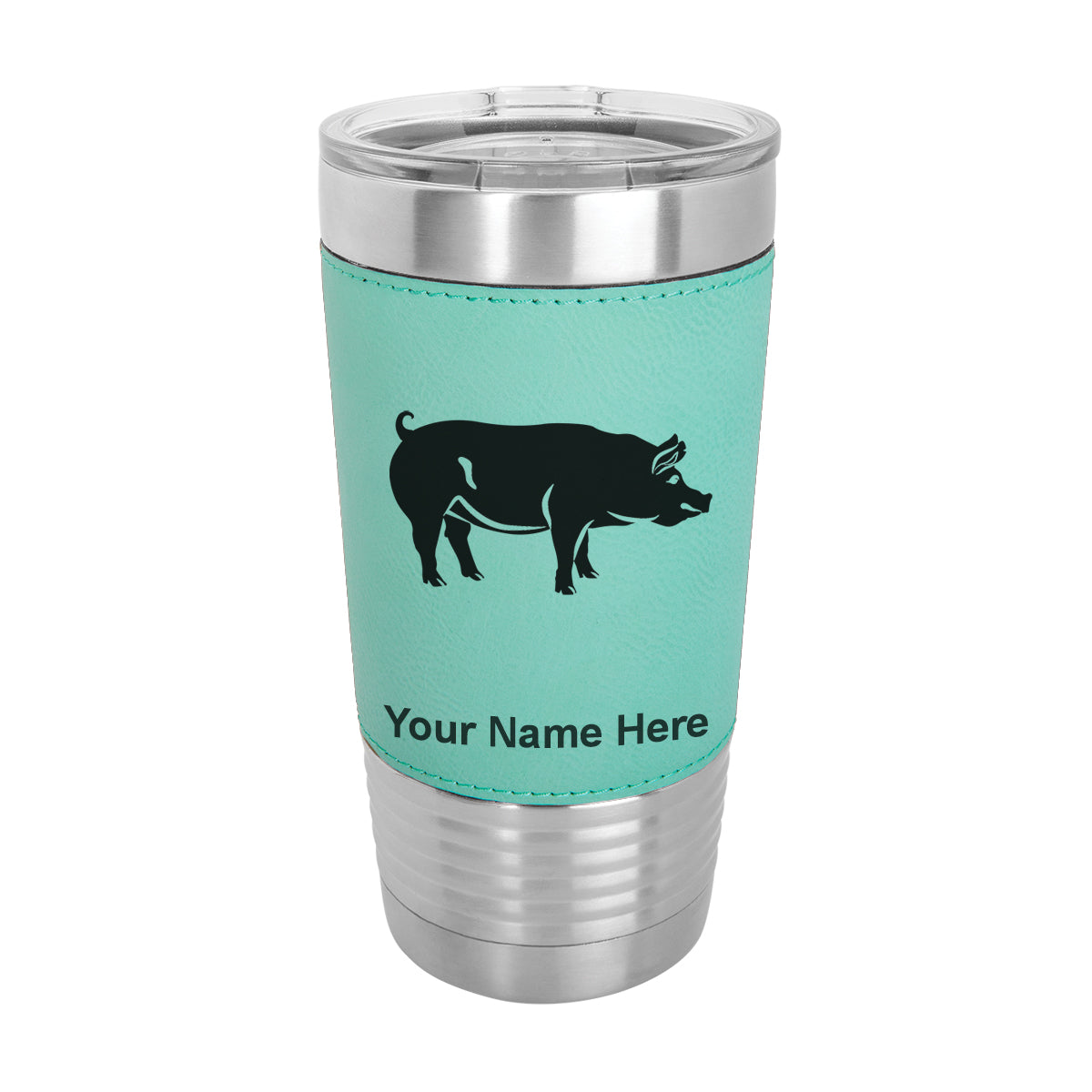 20oz Faux Leather Tumbler Mug, Pig, Personalized Engraving Included - LaserGram Custom Engraved Gifts