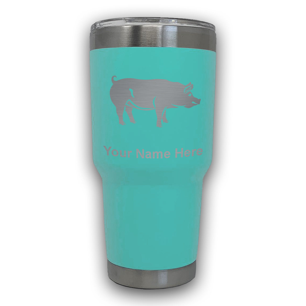 LaserGram 30oz Tumbler Mug, Pig, Personalized Engraving Included
