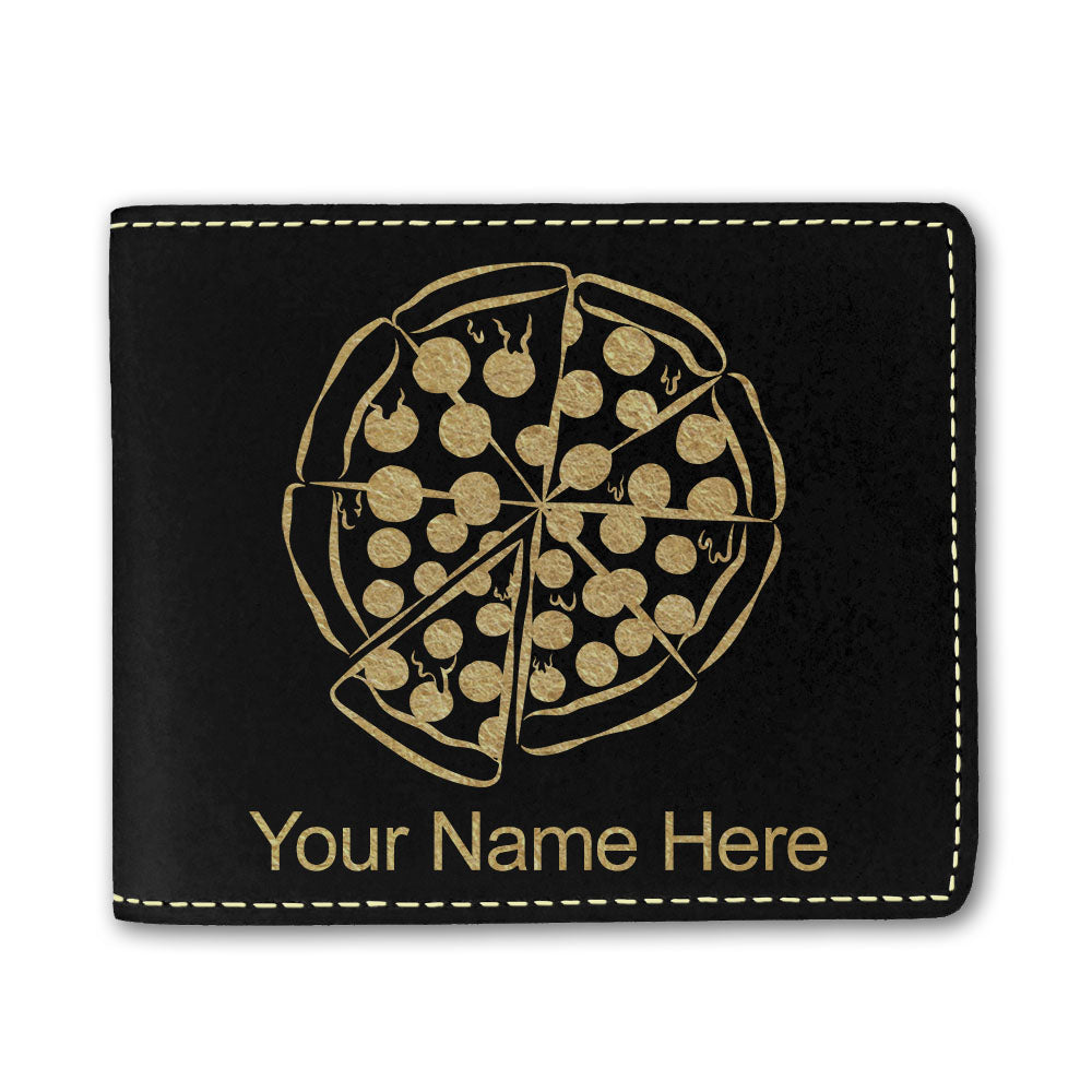 Faux Leather Bi-Fold Wallet, Pizza, Personalized Engraving Included