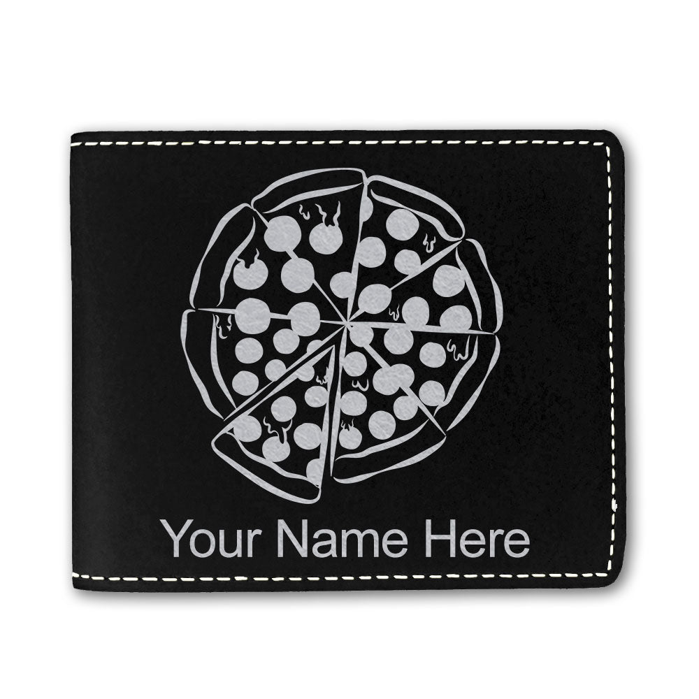 Faux Leather Bi-Fold Wallet, Pizza, Personalized Engraving Included