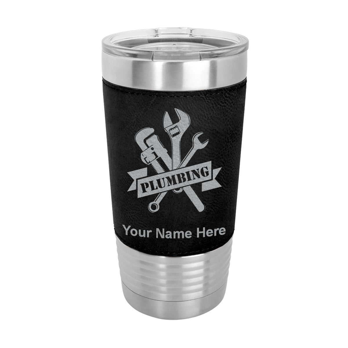 20oz Faux Leather Tumbler Mug, Plumbing, Personalized Engraving Included - LaserGram Custom Engraved Gifts