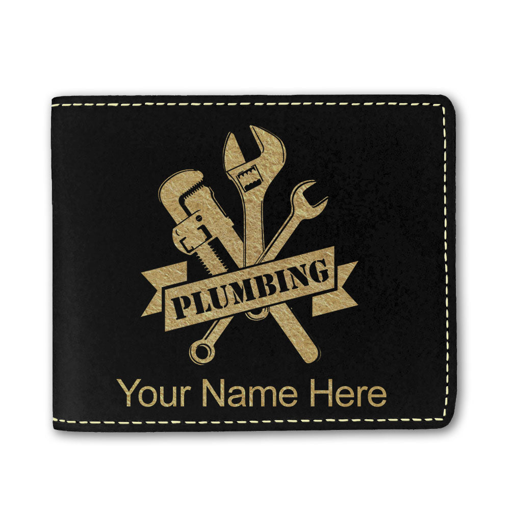 Faux Leather Bi-Fold Wallet, Plumbing, Personalized Engraving Included