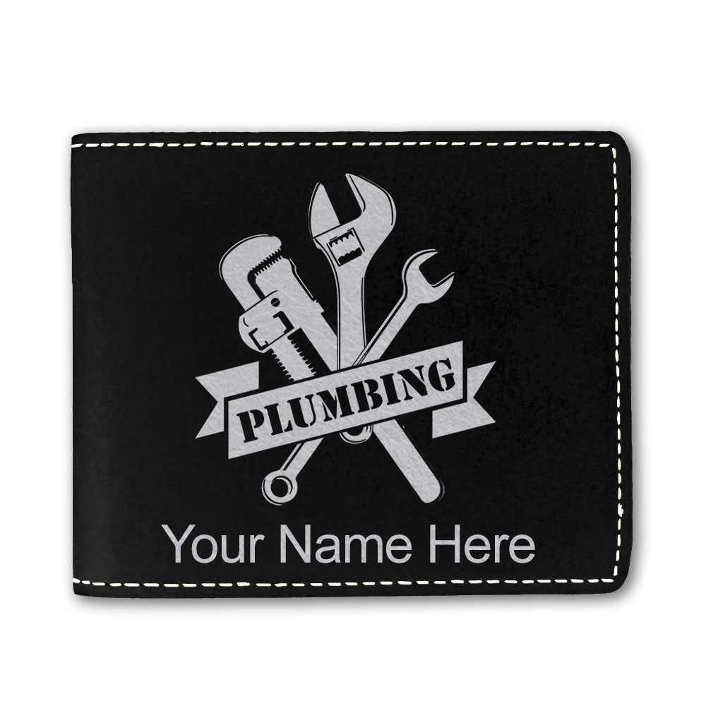 Faux Leather Bi-Fold Wallet, Plumbing, Personalized Engraving Included
