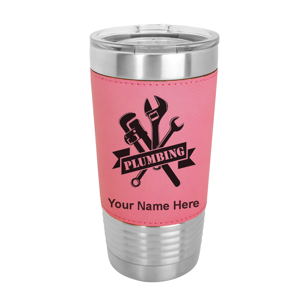 20oz Faux Leather Tumbler Mug, Plumbing, Personalized Engraving Included - LaserGram Custom Engraved Gifts