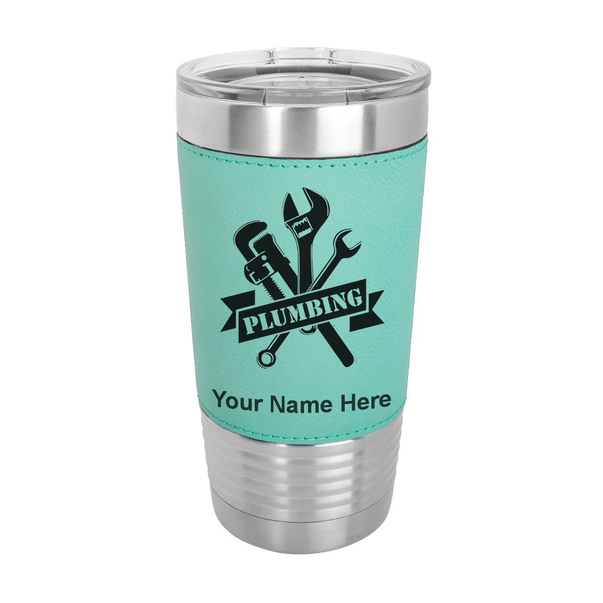 20oz Faux Leather Tumbler Mug, Plumbing, Personalized Engraving Included - LaserGram Custom Engraved Gifts