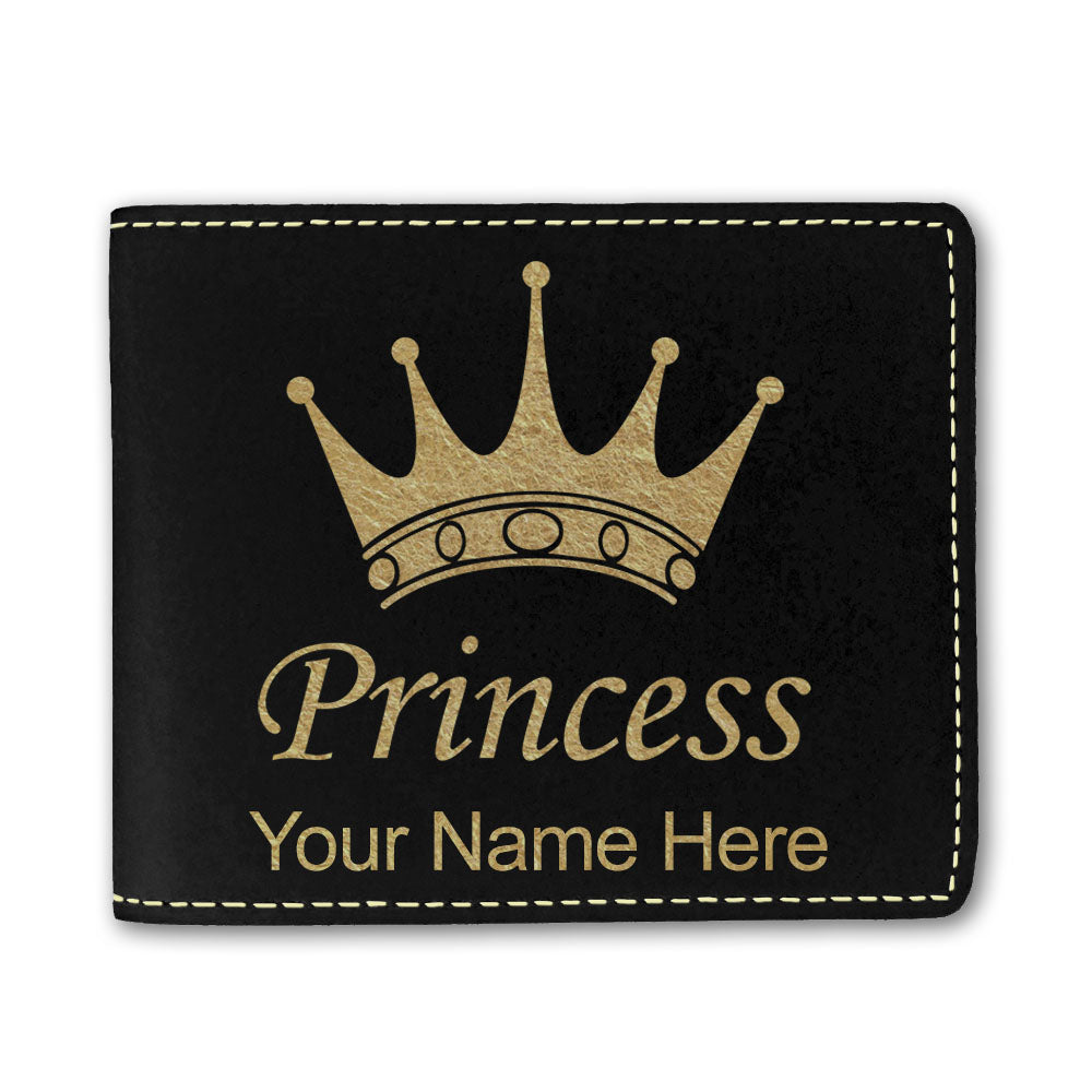 Faux Leather Bi-Fold Wallet, Princess Crown, Personalized Engraving Included