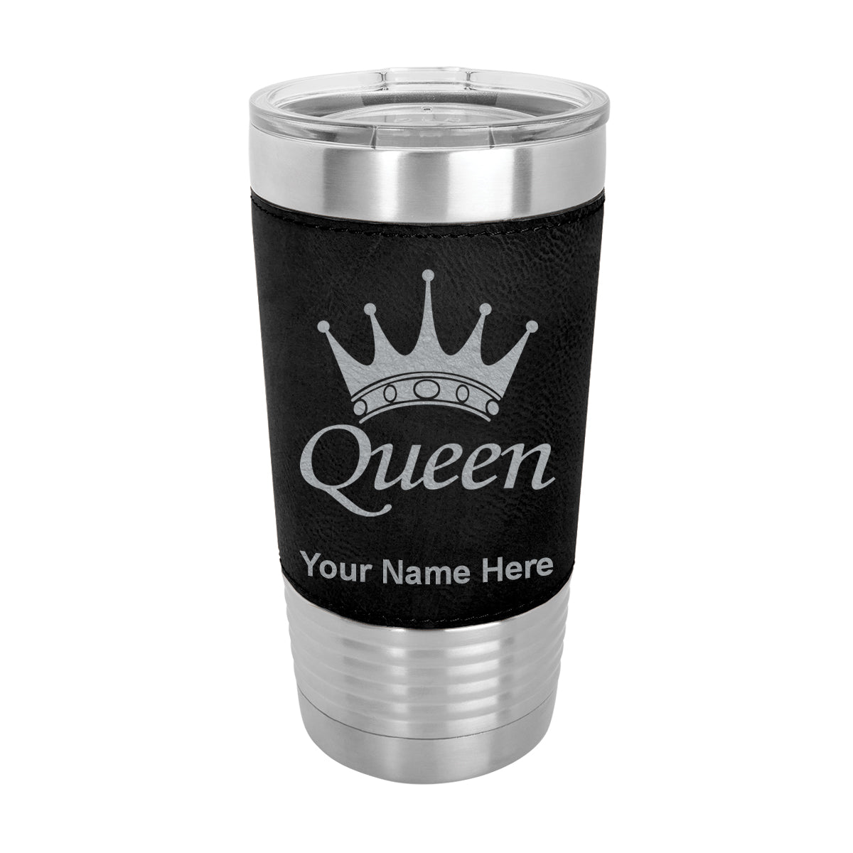 20oz Faux Leather Tumbler Mug, Queen Crown, Personalized Engraving Included - LaserGram Custom Engraved Gifts