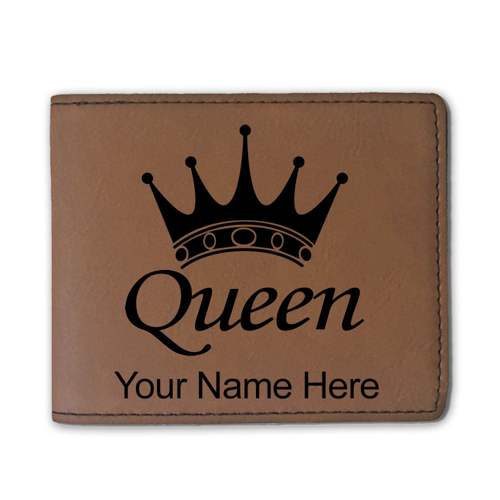 Faux Leather Bi-Fold Wallet, Queen Crown, Personalized Engraving Included