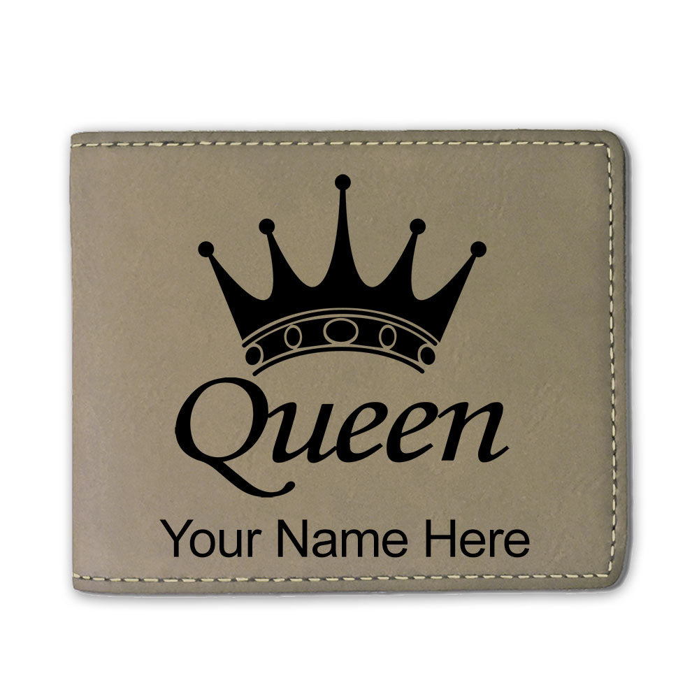 Faux Leather Bi-Fold Wallet, Queen Crown, Personalized Engraving Included