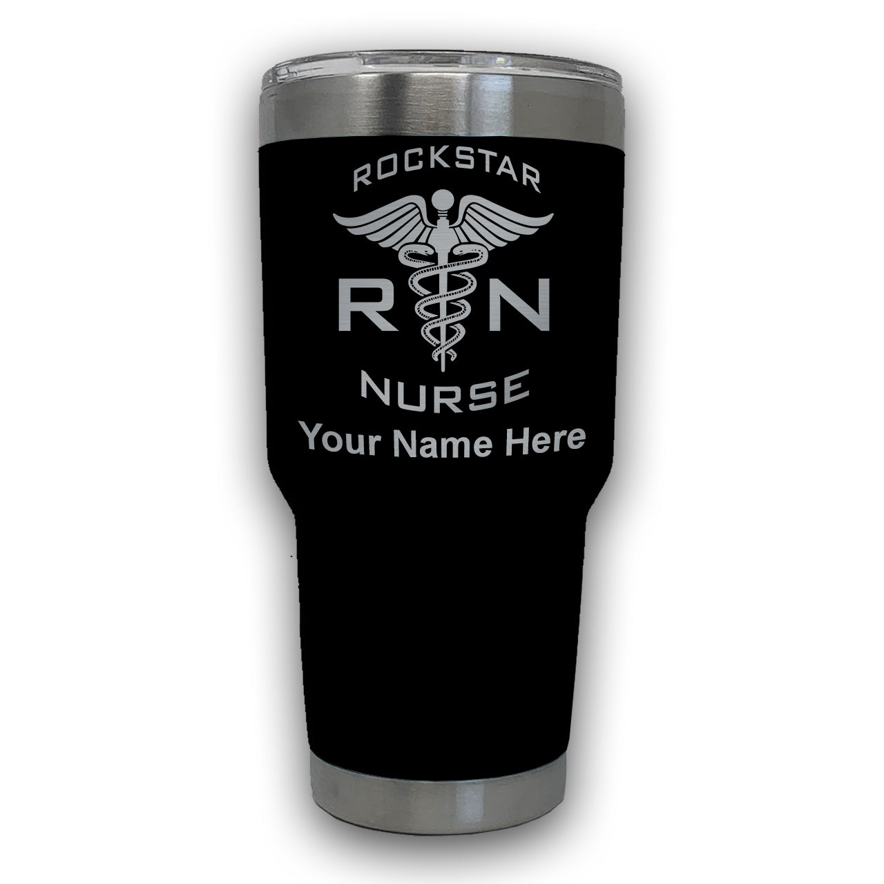 LaserGram 30oz Tumbler Mug, RN Rockstar Nurse, Personalized Engraving Included