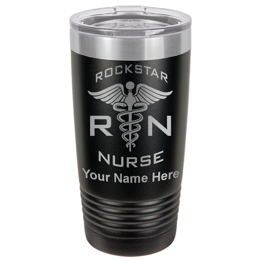 20oz Vacuum Insulated Tumbler Mug, RN Rockstar Nurse, Personalized Engraving Included