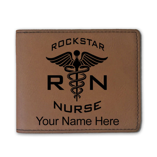 Faux Leather Bi-Fold Wallet, RN Rockstar Nurse, Personalized Engraving Included