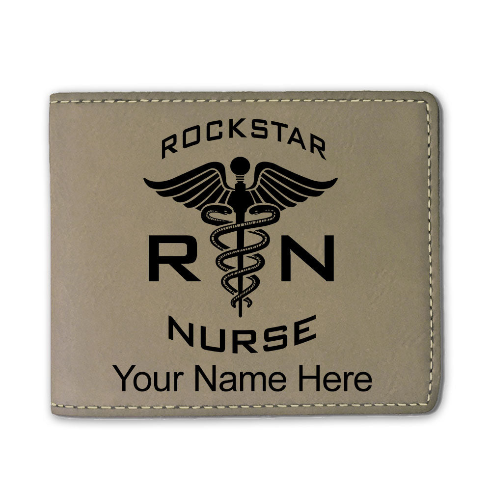 Faux Leather Bi-Fold Wallet, RN Rockstar Nurse, Personalized Engraving Included