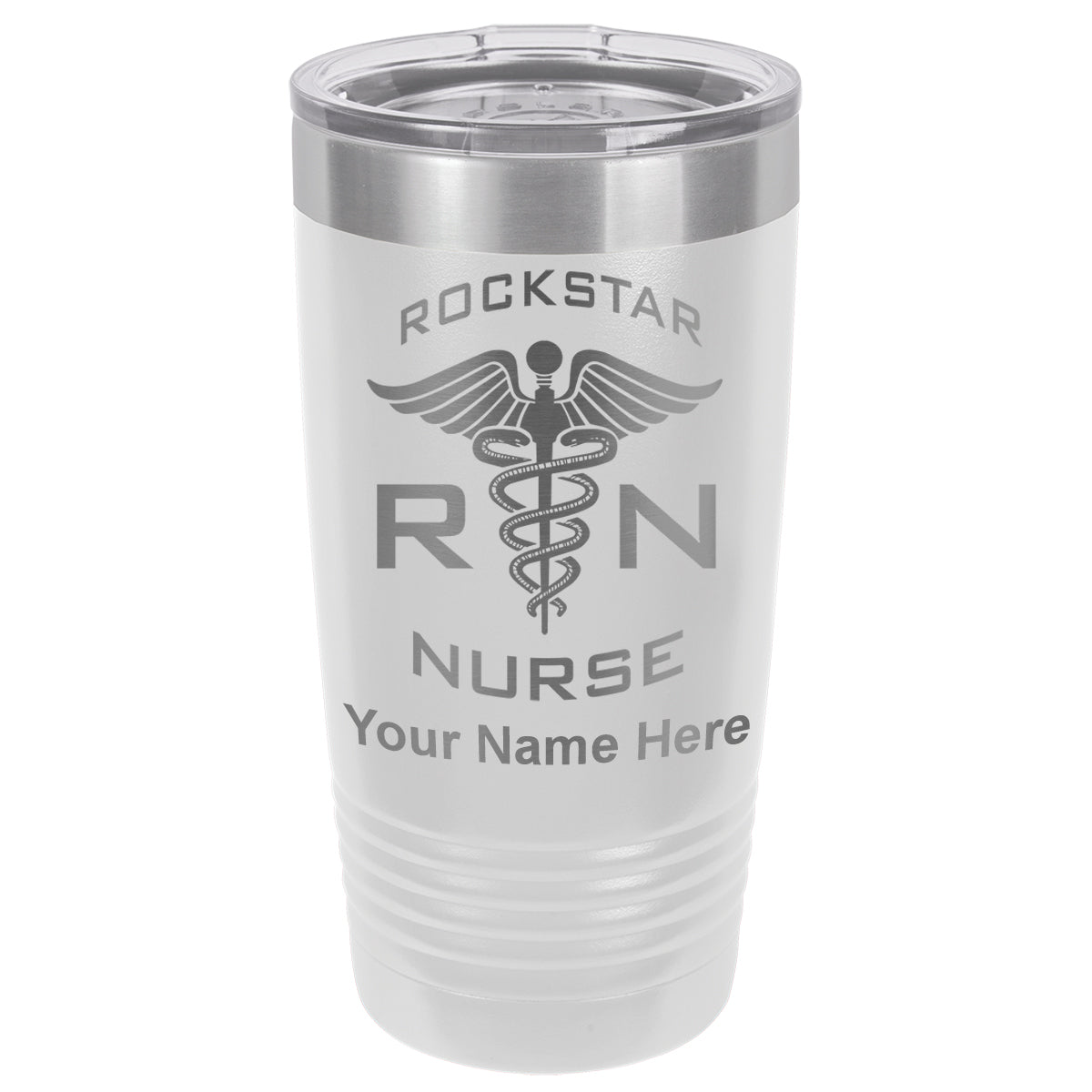 20oz Vacuum Insulated Tumbler Mug, RN Rockstar Nurse, Personalized Engraving Included