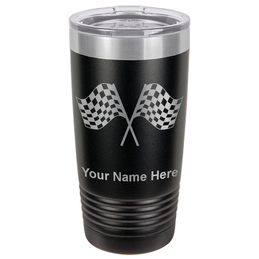 20oz Vacuum Insulated Tumbler Mug, Racing Flags, Personalized Engraving Included