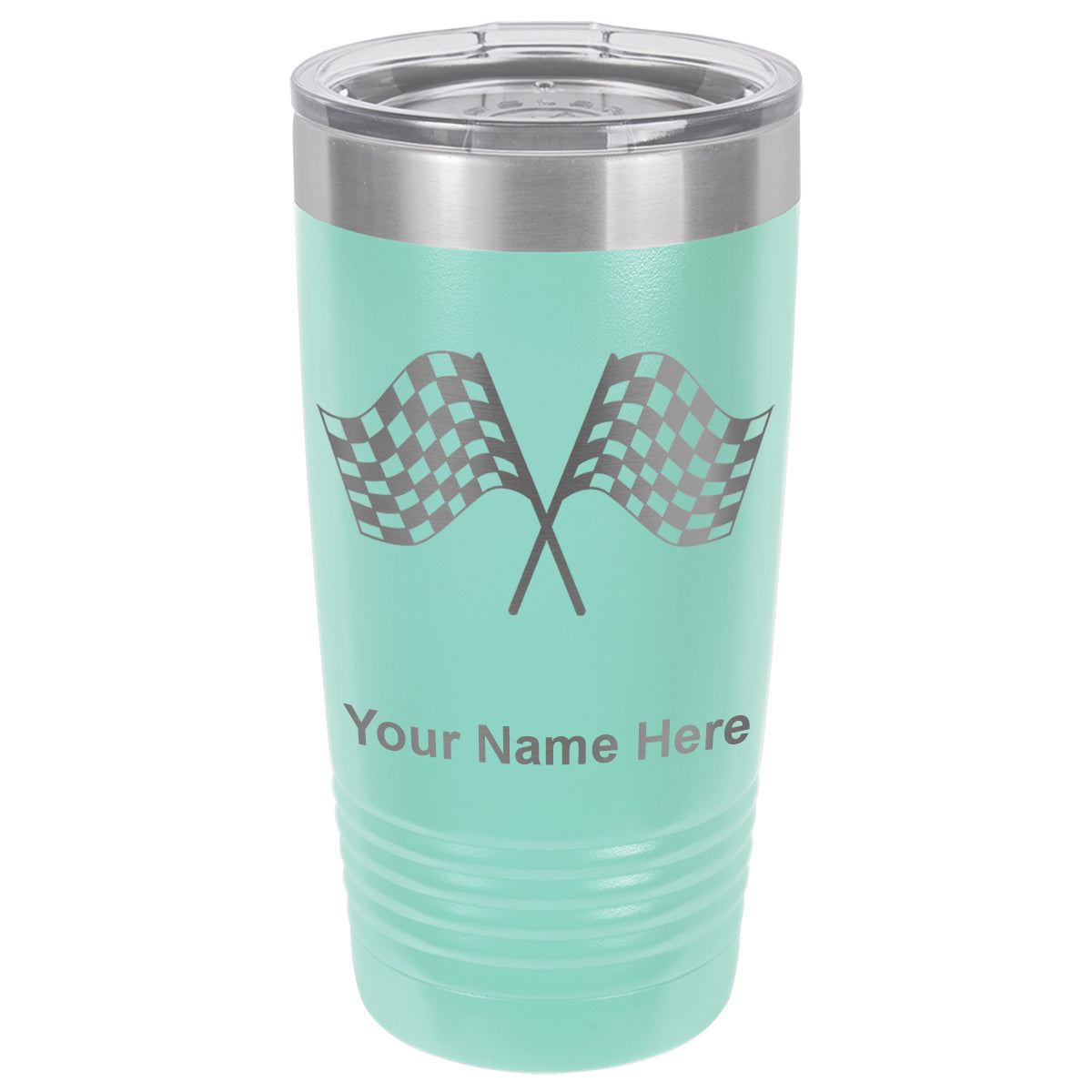 20oz Vacuum Insulated Tumbler Mug, Racing Flags, Personalized Engraving Included