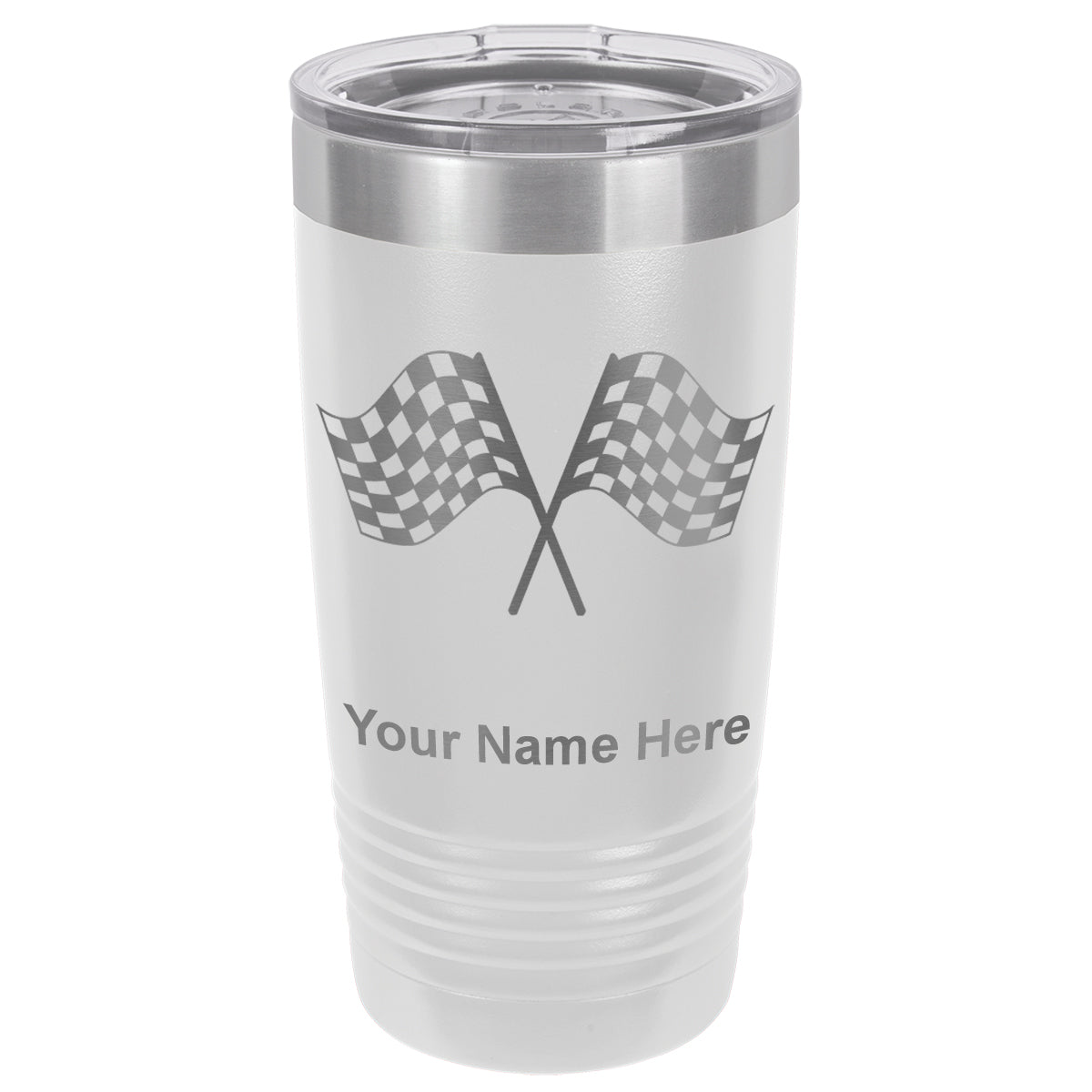 20oz Vacuum Insulated Tumbler Mug, Racing Flags, Personalized Engraving Included