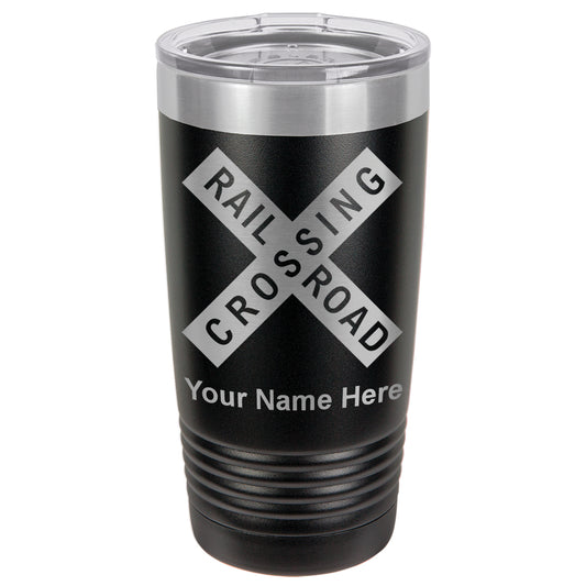 20oz Vacuum Insulated Tumbler Mug, Railroad Crossing Sign 1, Personalized Engraving Included