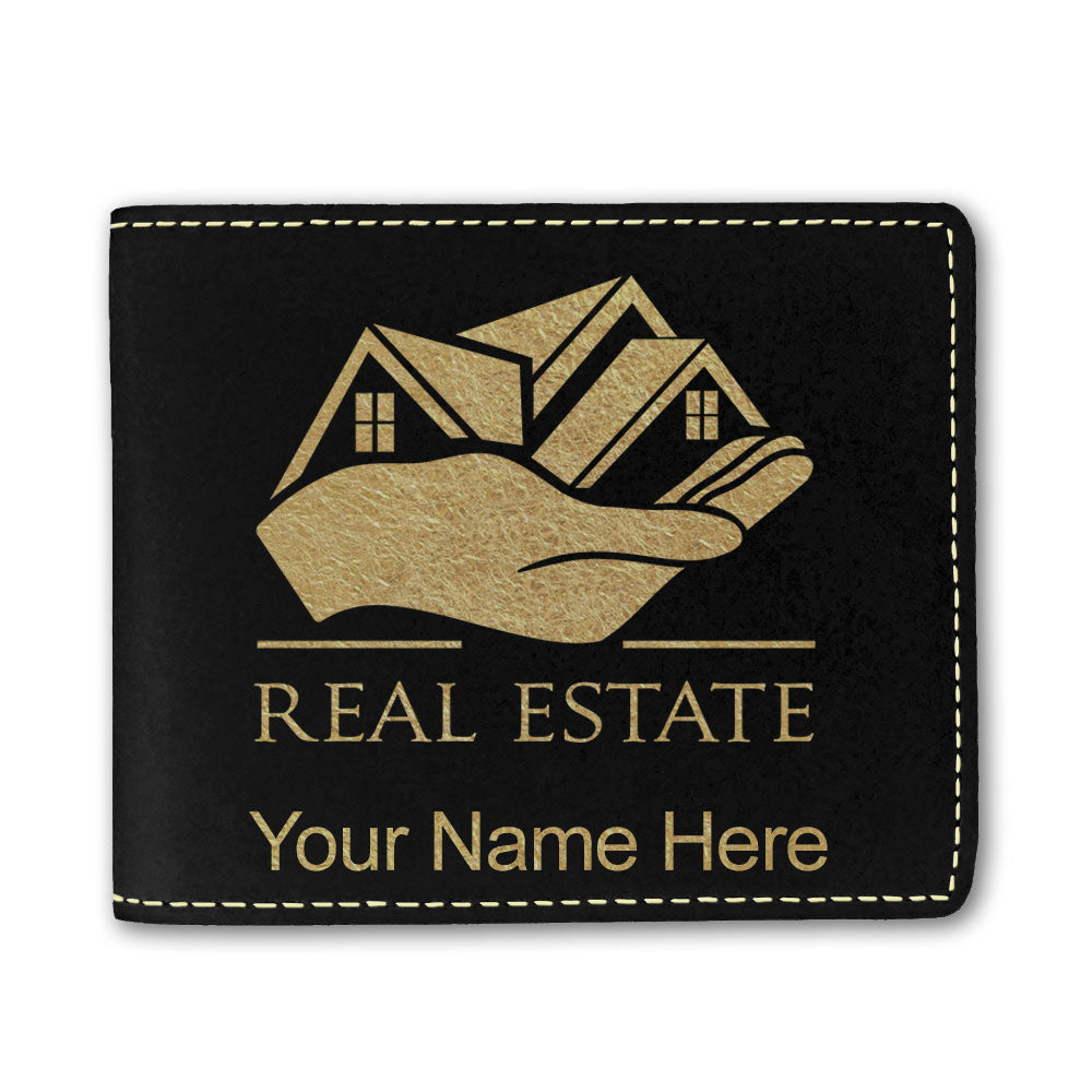 Faux Leather Bi-Fold Wallet, Real Estate, Personalized Engraving Included