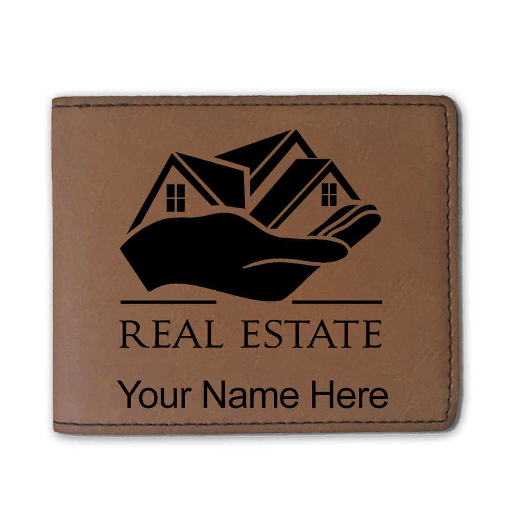 Faux Leather Bi-Fold Wallet, Real Estate, Personalized Engraving Included