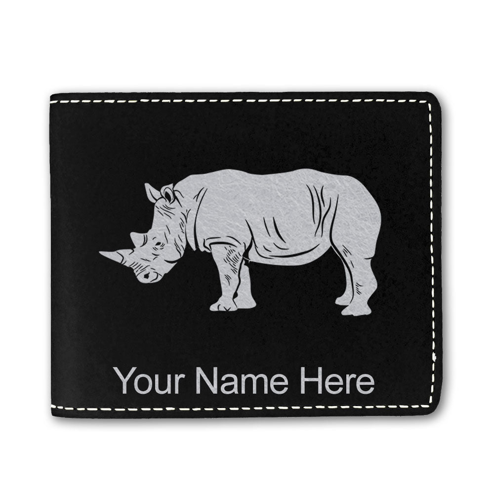 Faux Leather Bi-Fold Wallet, Rhinoceros, Personalized Engraving Included