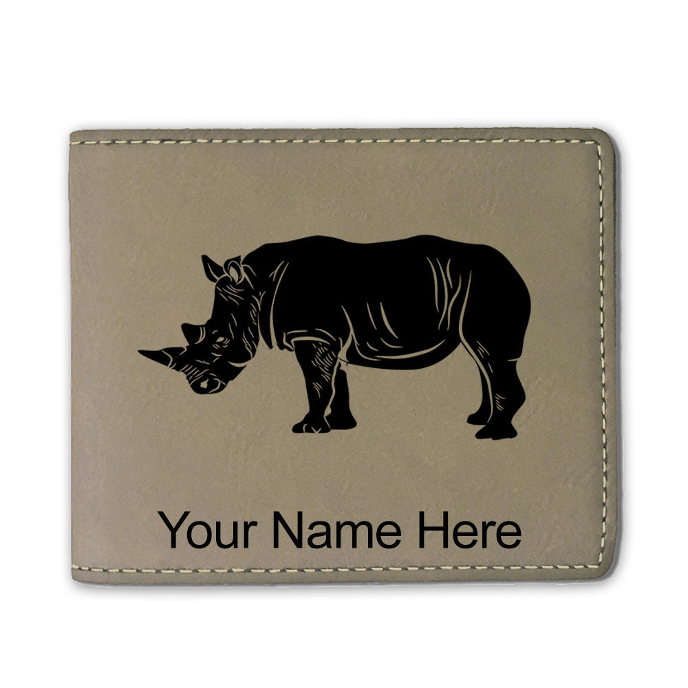 Faux Leather Bi-Fold Wallet, Rhinoceros, Personalized Engraving Included