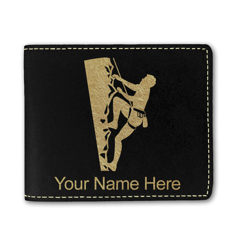 Faux Leather Bi-Fold Wallet, Rock Climber, Personalized Engraving Included