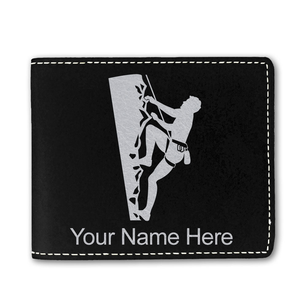Faux Leather Bi-Fold Wallet, Rock Climber, Personalized Engraving Included
