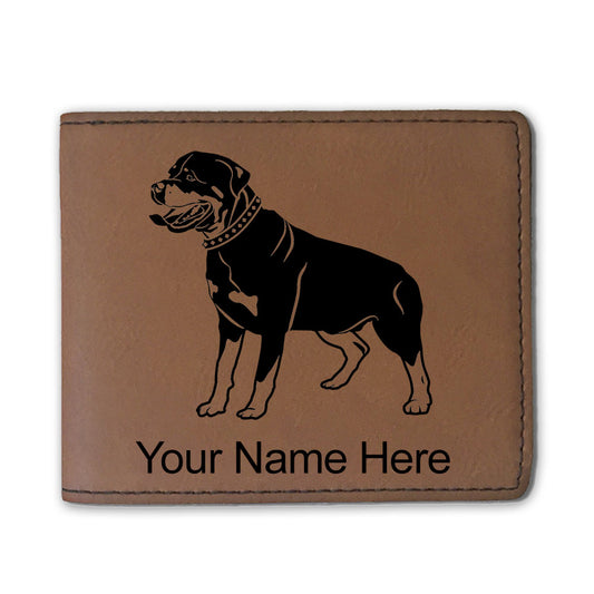 Faux Leather Bi-Fold Wallet, Rottweiler Dog, Personalized Engraving Included