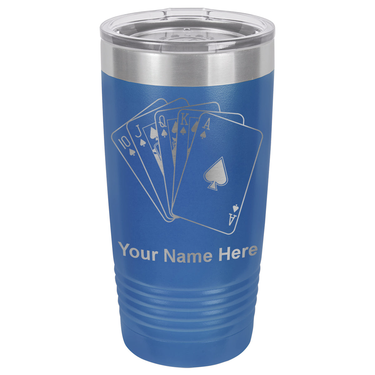 20oz Vacuum Insulated Tumbler Mug, Royal Flush Poker Cards, Personalized Engraving Included