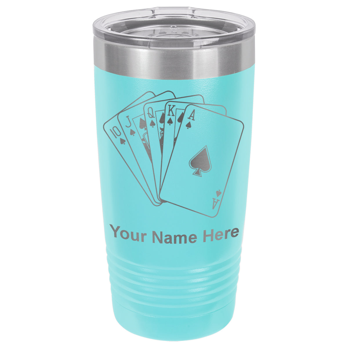 20oz Vacuum Insulated Tumbler Mug, Royal Flush Poker Cards, Personalized Engraving Included