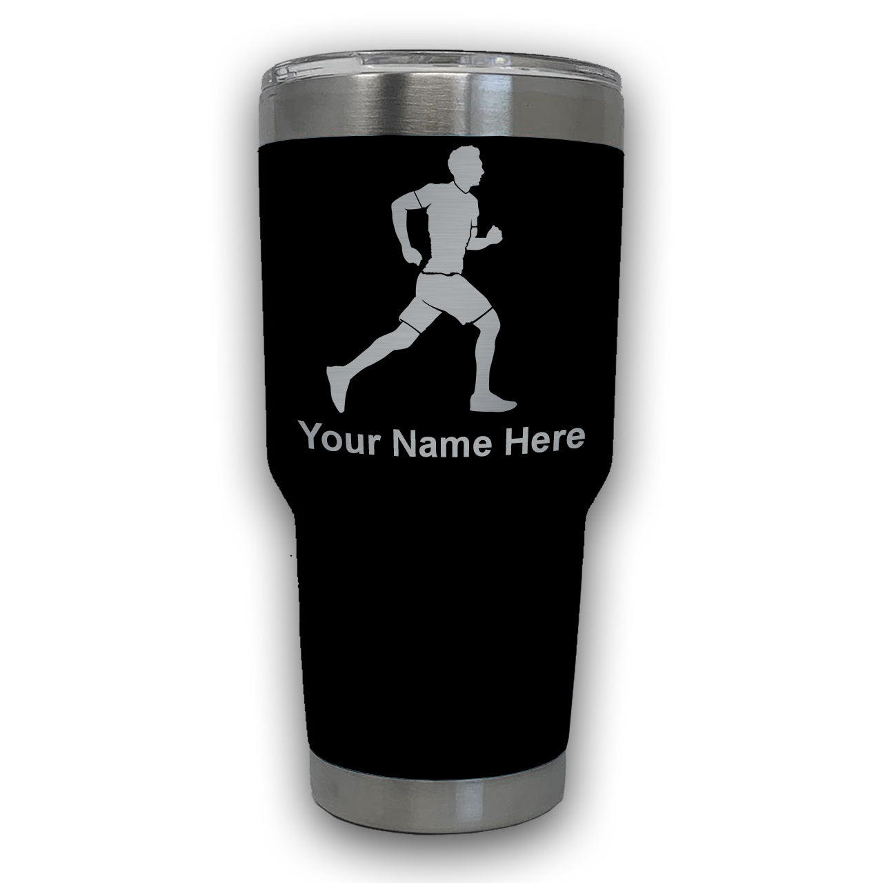 LaserGram 30oz Tumbler Mug, Running Man, Personalized Engraving Included