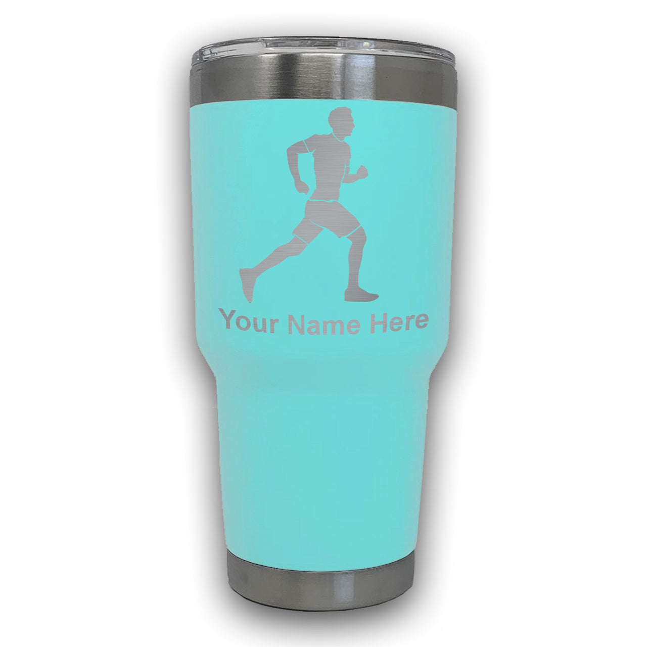 LaserGram 30oz Tumbler Mug, Running Man, Personalized Engraving Included