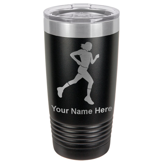 20oz Vacuum Insulated Tumbler Mug, Running Woman, Personalized Engraving Included