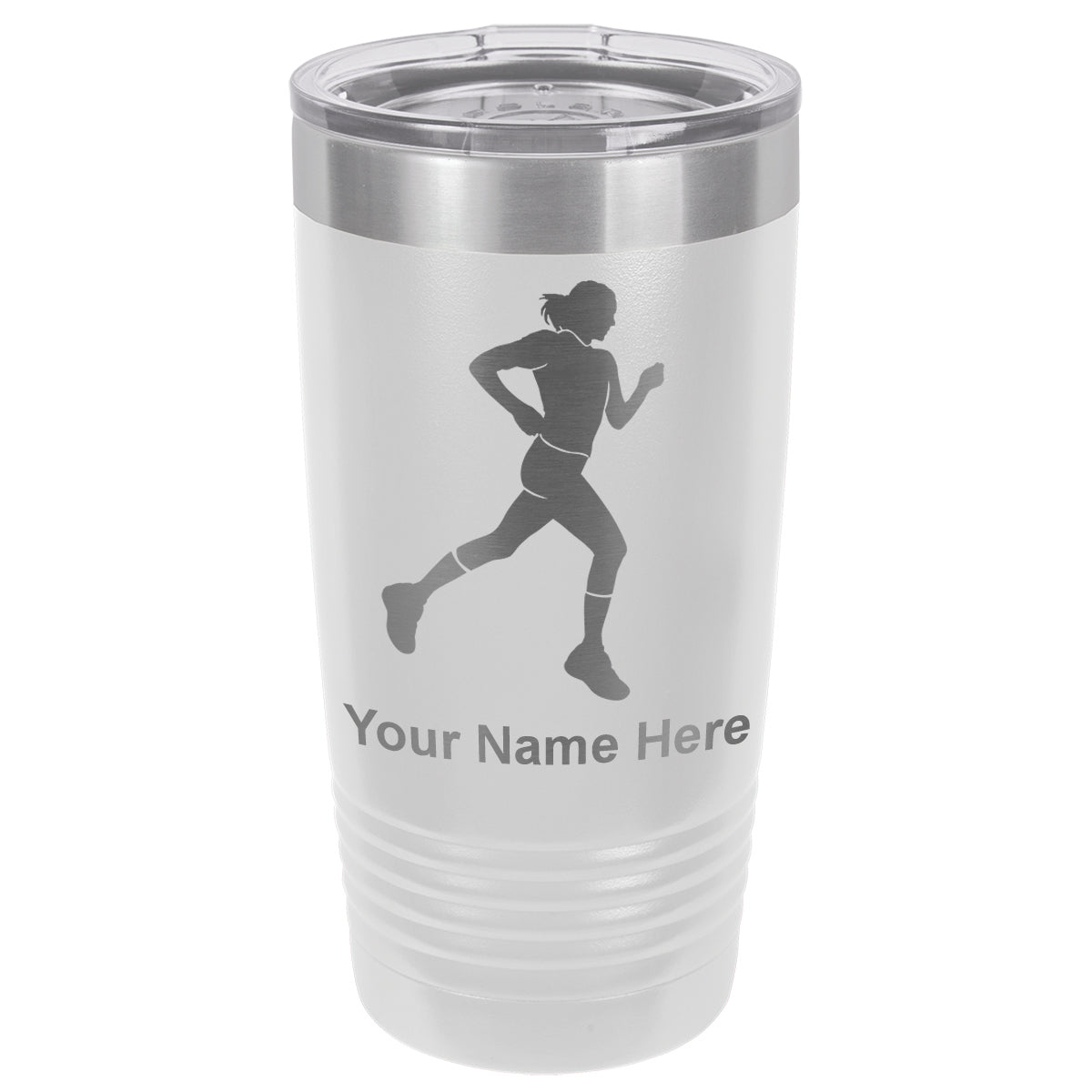 20oz Vacuum Insulated Tumbler Mug, Running Woman, Personalized Engraving Included