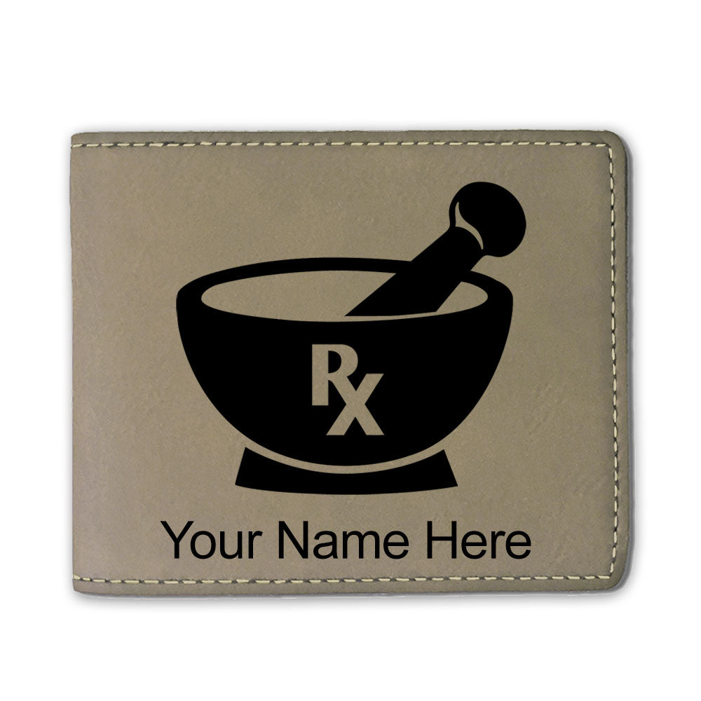 Faux Leather Bi-Fold Wallet, Rx Pharmacy Symbol, Personalized Engraving Included