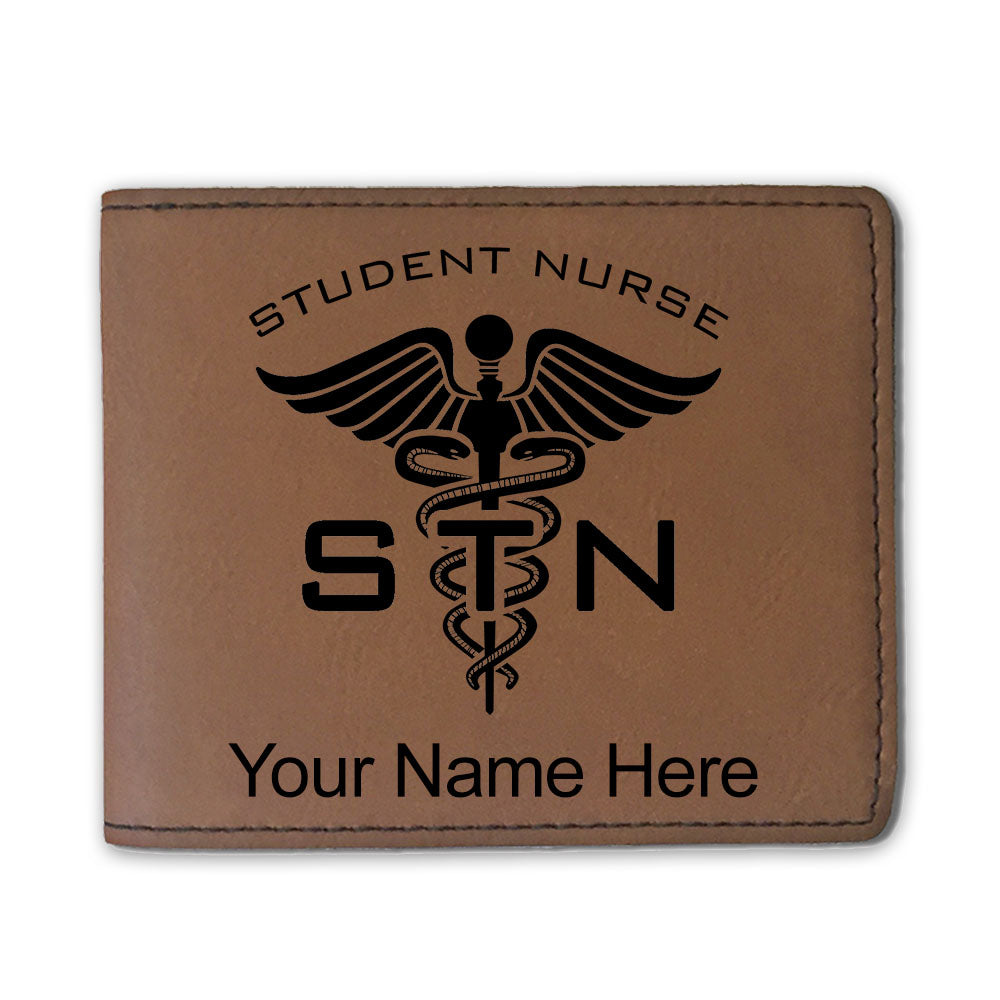 Faux Leather Bi-Fold Wallet, STN Student Nurse, Personalized Engraving Included